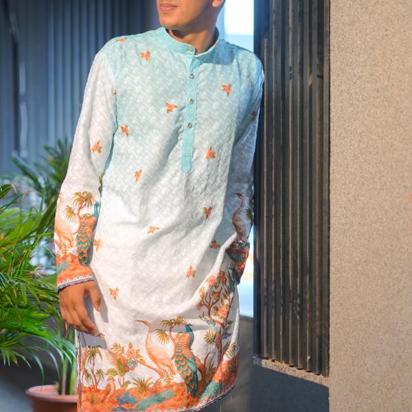 Cotton Printed Ombre Multi-coloured Kurta