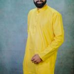 Yellow Solid Plain Kurta For Men