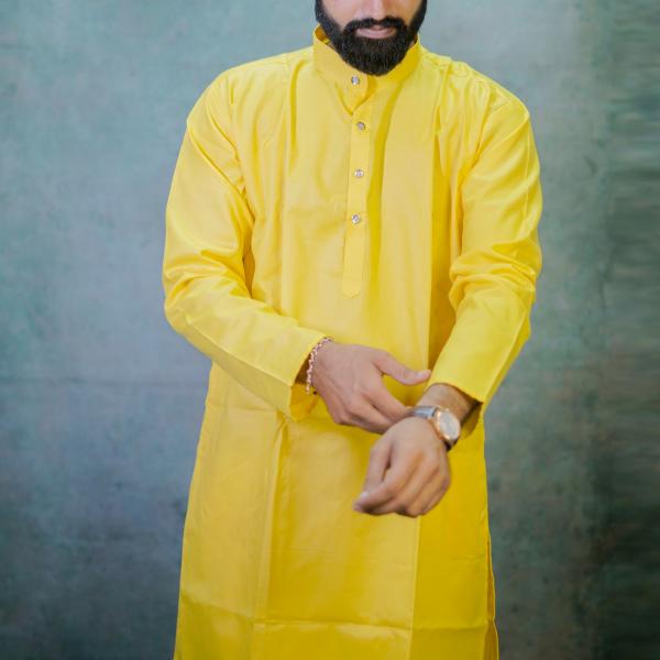 Yellow Solid Plain Kurta For Men