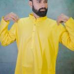 Yellow Solid Plain Kurta For Men