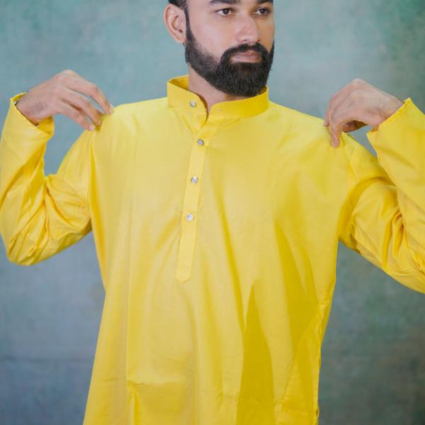 Yellow Solid Plain Kurta For Men