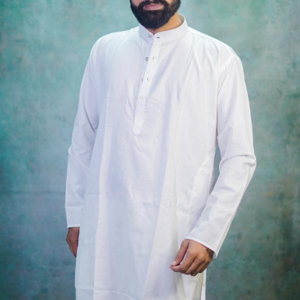 White Plain Kurta For Men