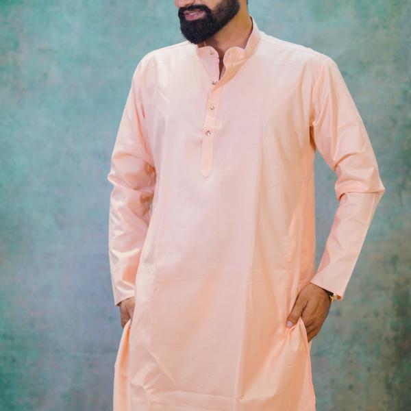 Peach Solid Kurta For Men Online