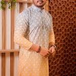 Luckhnavi Ombre Blue & Orange Kurta For Men