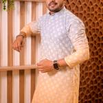 Luckhnavi Ombre Blue & Orange Kurta For Men