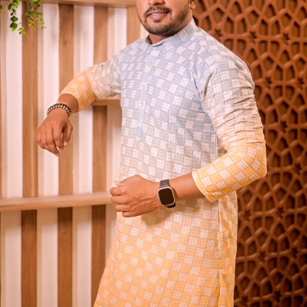 Luckhnavi Ombre Blue & Orange Kurta For Men