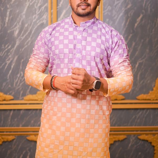 Lilac Peach Luckhnavi Kurta Online For Men