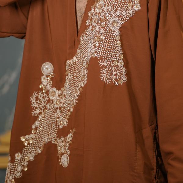 Rust Designer Handwork Kurta For Men