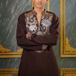Regal Charm: Plum Elephant Handwork Kurta for Men
