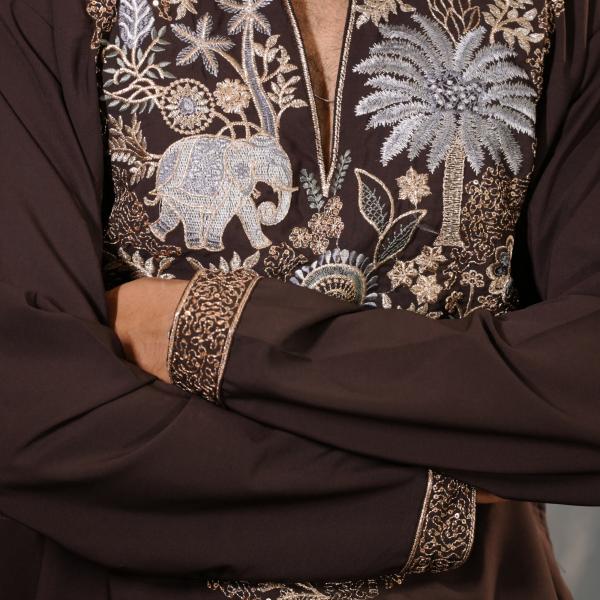 Regal Charm: Plum Elephant Handwork Kurta for Men