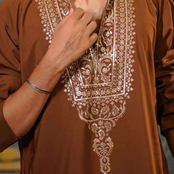 Teracotta Gold Work Kurta For Men