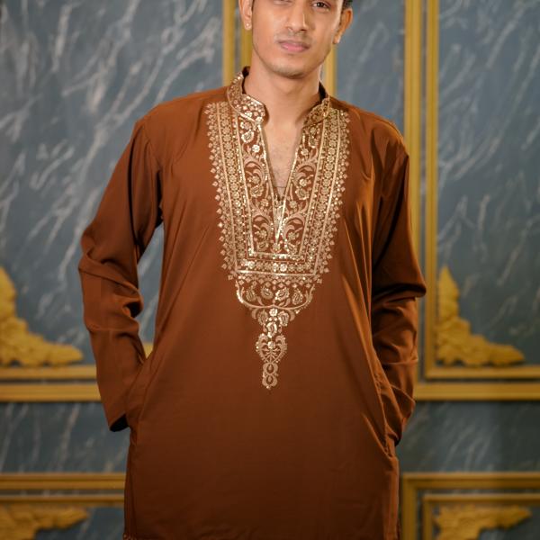 Teracotta Gold Work Kurta For Men