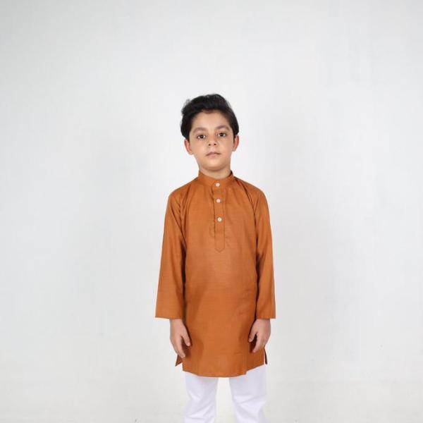 Rust color plain solid kurta for boys