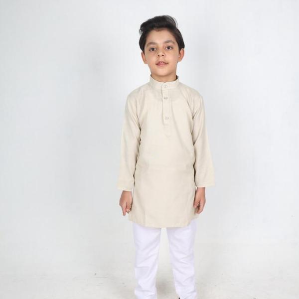 Cream color plain kurta for boys