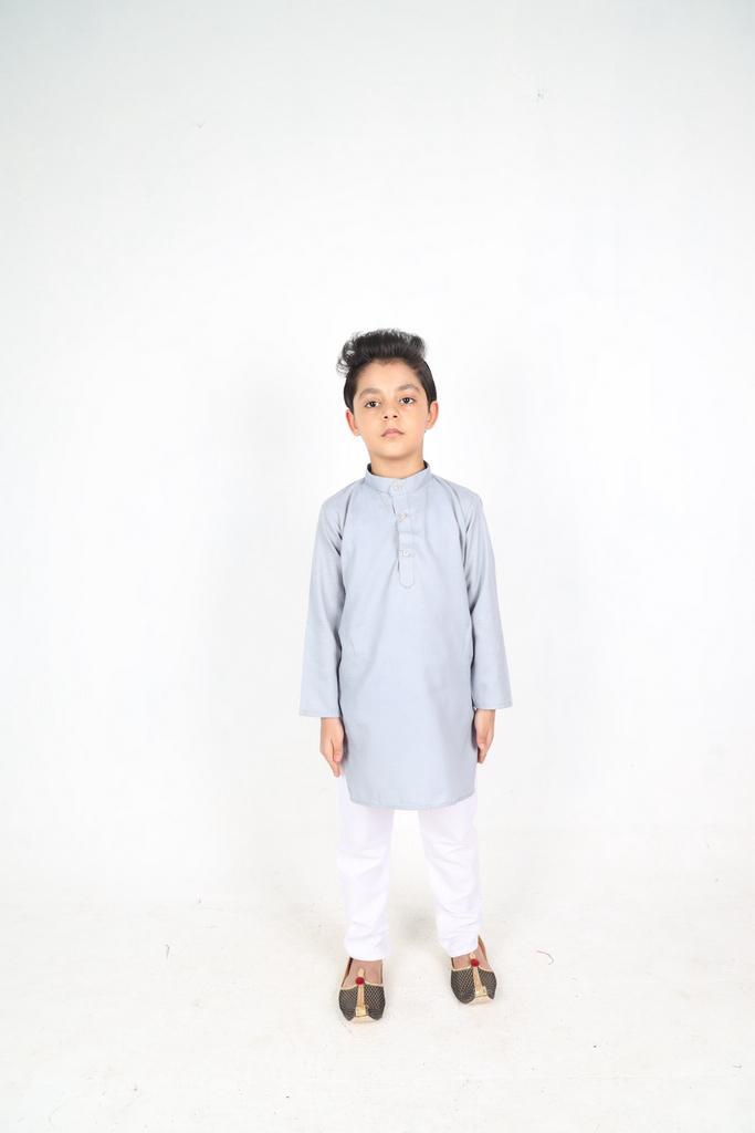 Grey Solid Plain Kurta For Boys