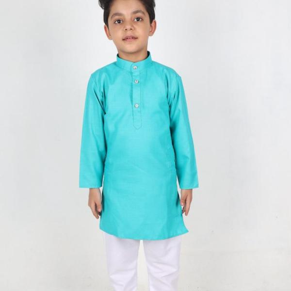 Sky Blue Solid Plain Kurta For Boys