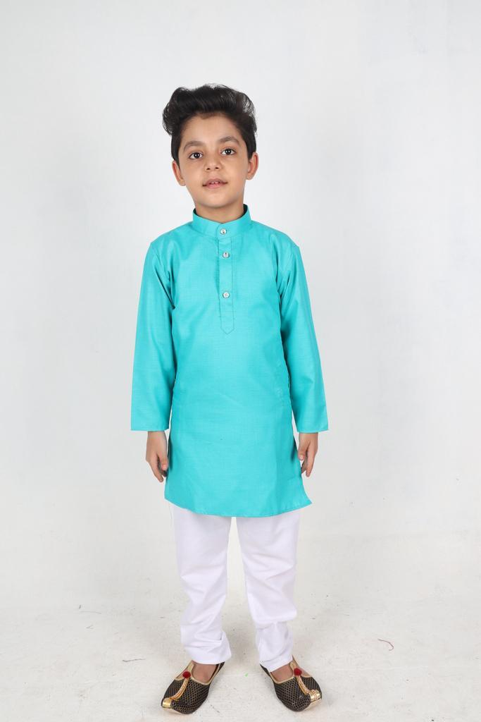 Sky Blue Solid Plain Kurta For Boys