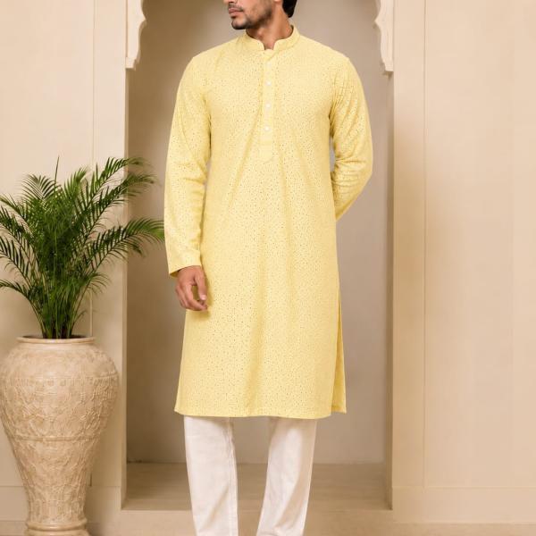 Butter Yellow Lakhnavi Kurta for Men