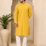 Yellow Lakhnavi Kurta For Men Online