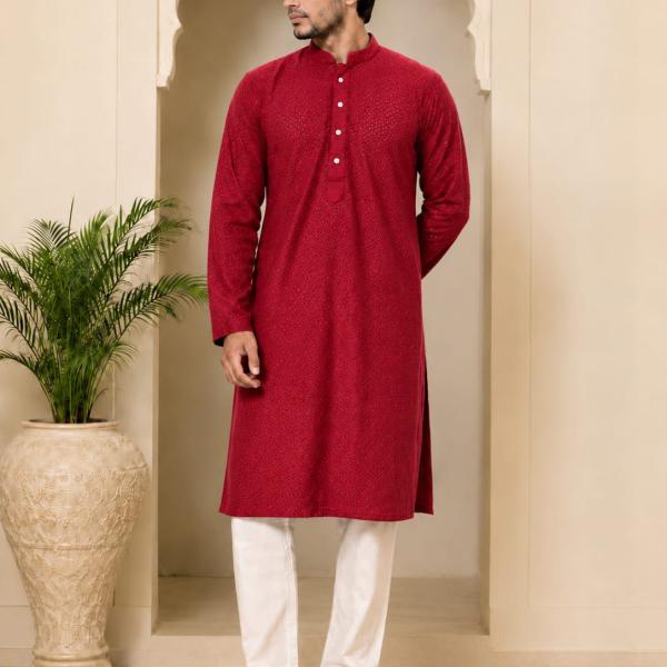 Red Lakhnavi Kurta For Men Online