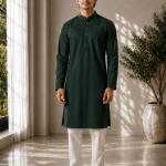 Dark green solid kurtas for men