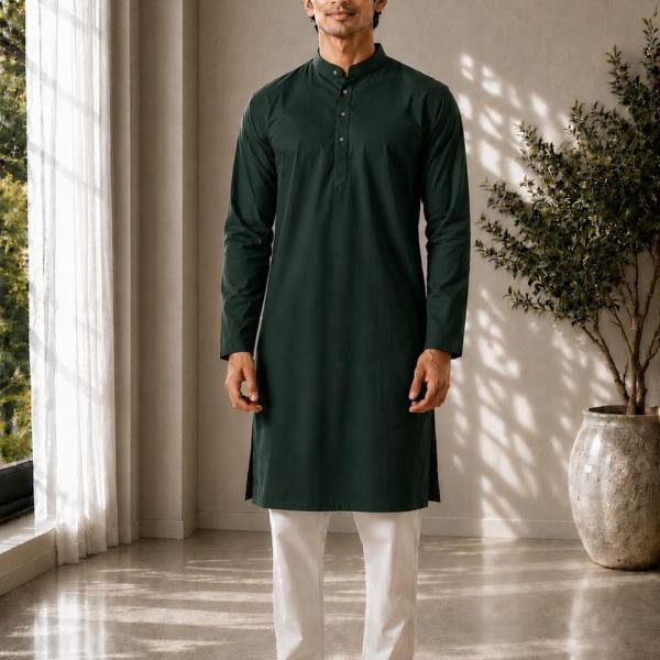 Dark green solid kurtas for men