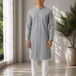 Plain solid grey kurta for men