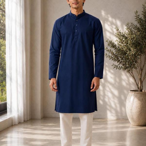 Navy Blue Solid Plain Kurta