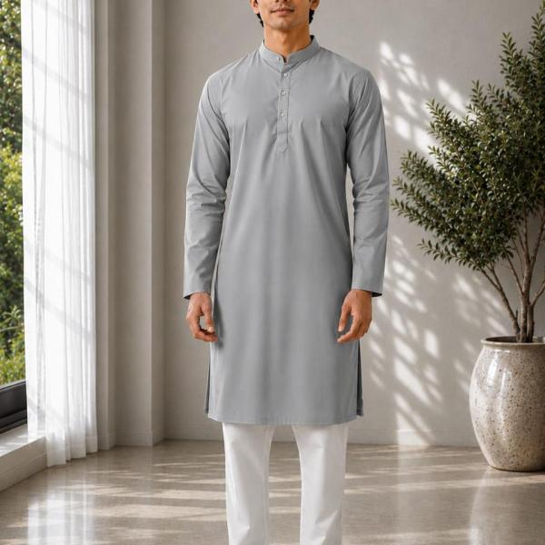 Plain solid grey kurta for men