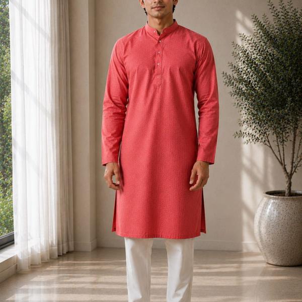 Carrot color solid plain kurta for men
