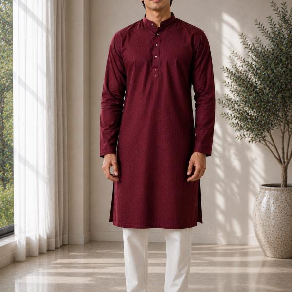 Maroon Plain Solid Kurta for Men