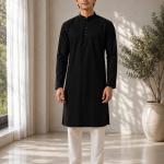 Black plain solid kurta for men