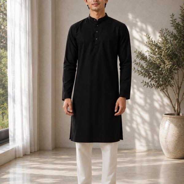 Black plain solid kurta for men