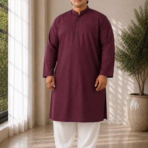 Plus size maroon solid kurta for men