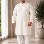 Men’s Plus Size White Solid Cotton Kurta