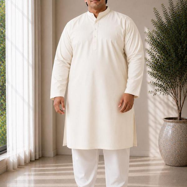 Men’s Plus Size White Solid Cotton Kurta