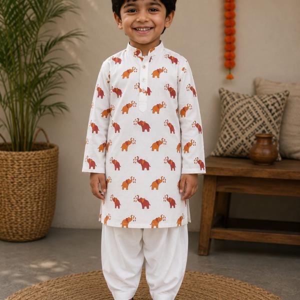 Elephant printed cotton kurta for boys online